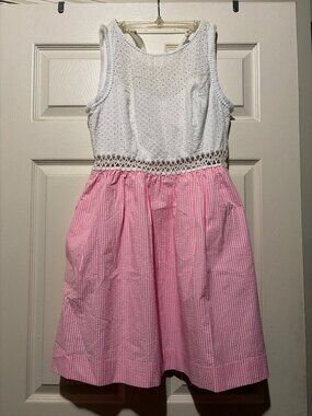 Lilly Pulitzer - Eyelet/Seersucker Sleeveless Pink/White Dress
